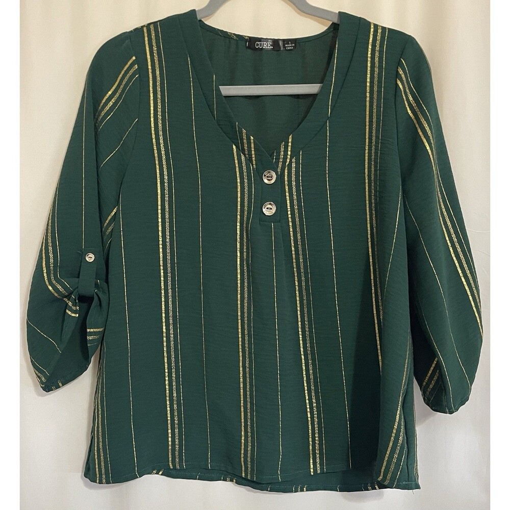 Cure Shirt Green Good 1/2 Sleeve with Buttons Pullover V-neck Women’s Size L
